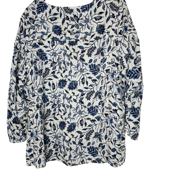 Tahari Womens Linen Button Down Floral Blouse 2X Coastal Grandma Flowy Beachy - Picture 8 of 8